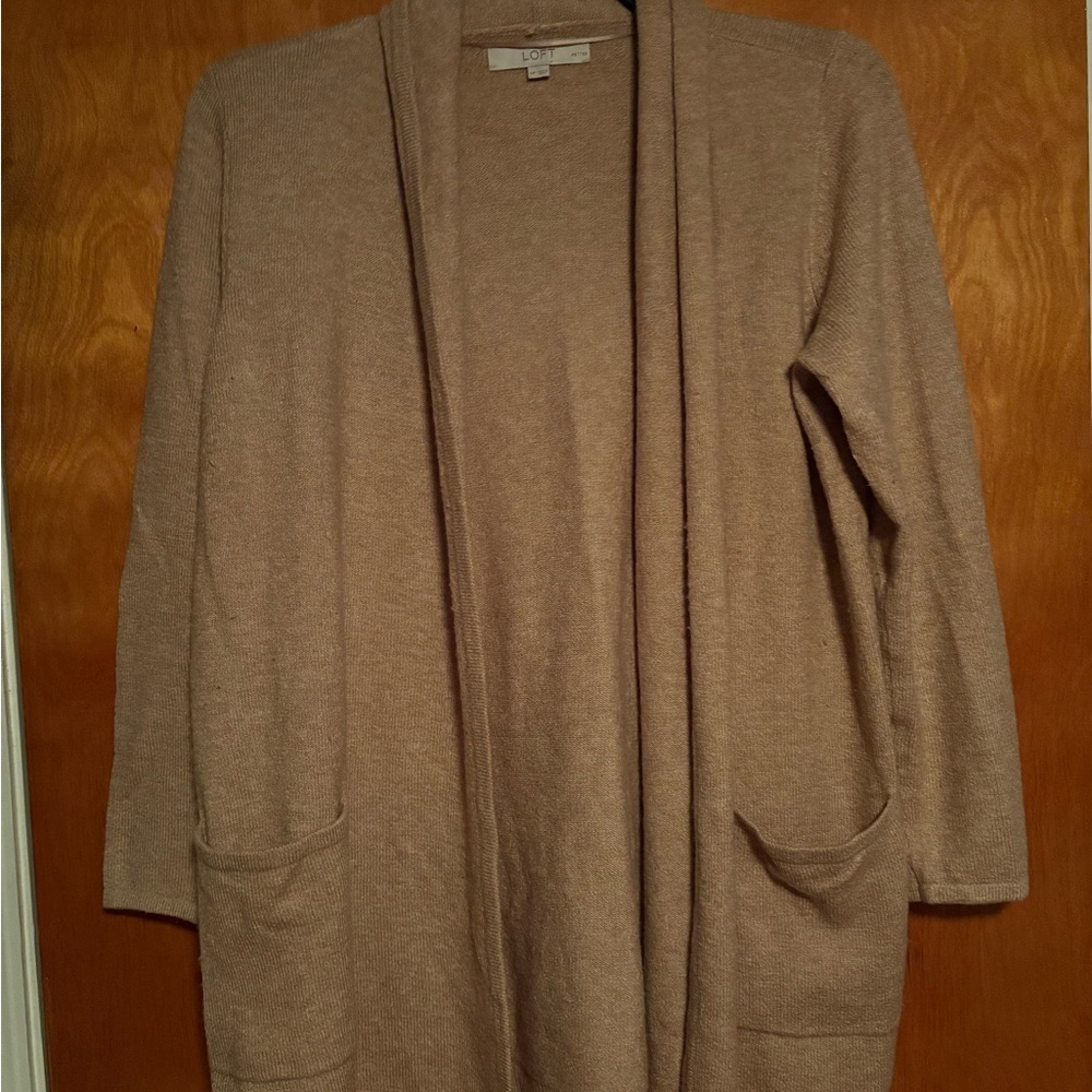 LOFT Tan Open Front Cardigan